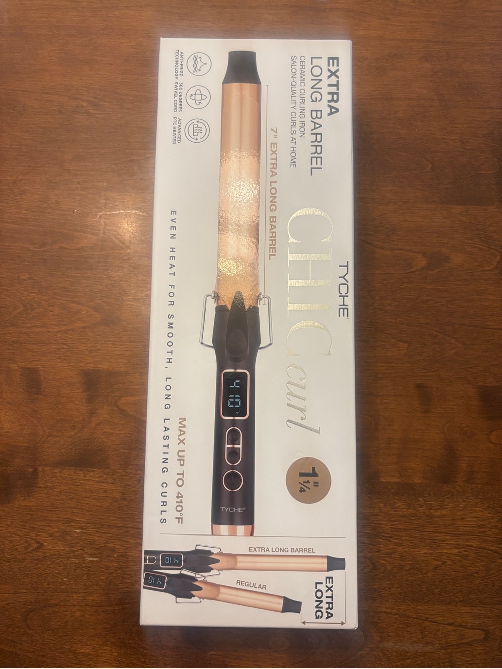 New in box extra long 1 1/4 inch curling iron